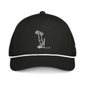 "Near Miss Society" golf rope hat in black with white rope, front view
