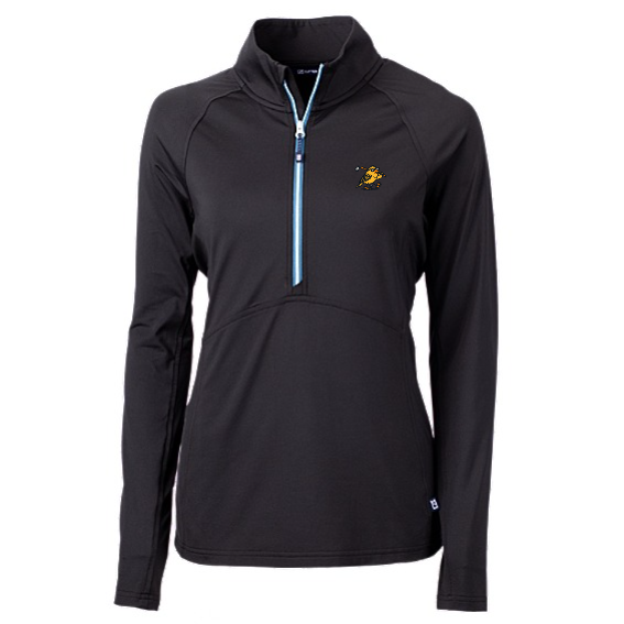 Women's Cutter & Buck soft knit golf half-zip with Yella Bird logo, Black/Atlas