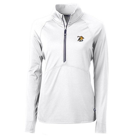 Women's Cutter & Buck soft knit golf half-zip with Yella Bird logo, White