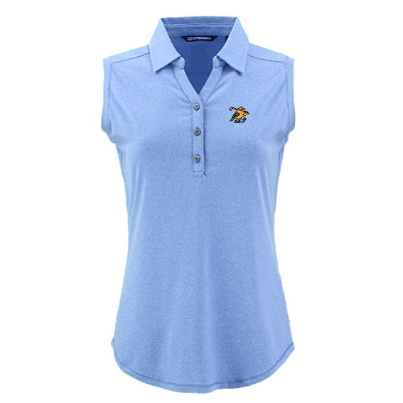 Women's Cutter & Buck sleeveless golf polo with Yella Bird logo, Blue