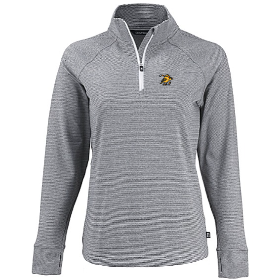 Women's Cutter & Buck soft knit golf quarter-zip with Yella Bird logo, Gray
