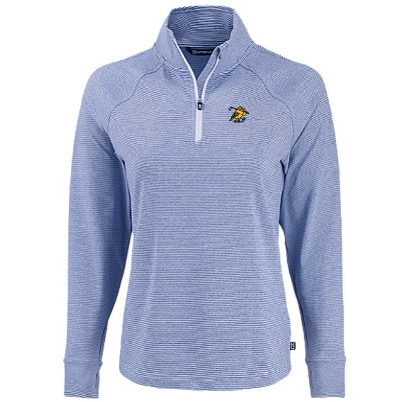 Women's Cutter & Buck soft knit golf quarter-zip with Yella Bird logo, Tour Blue